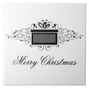 Holiday Swirls Present Tile, Black Ceramic Tile