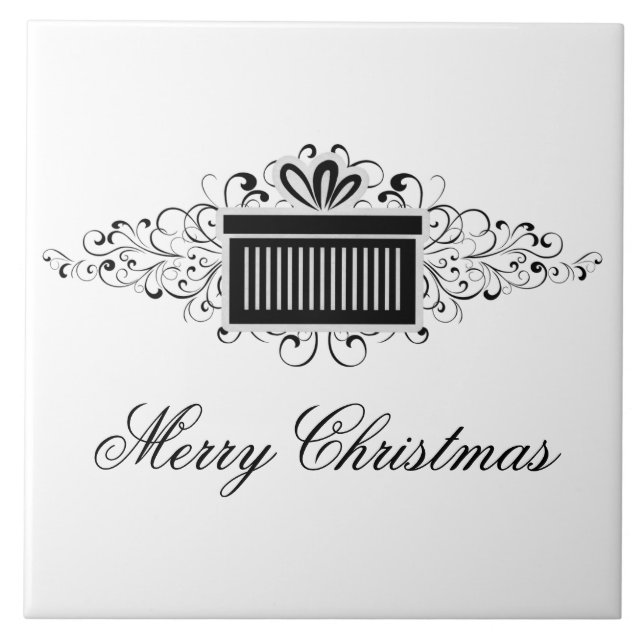Holiday Swirls Present Tile, Black Ceramic Tile (Front)
