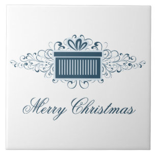 Holiday Swirls Present Tile, Blue Ceramic Tile