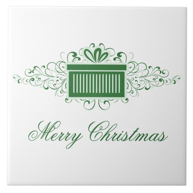 Holiday Swirls Present Tile, Green Tile (Front)