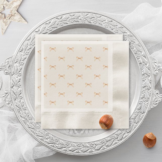 Holiday Table Decor  | Gold Bow Pastel Beige Napkins (Creator Uploaded)