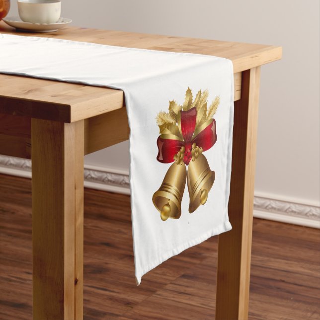 Holiday Table Runner-Gold Bells Medium Table Runner (In Situ)