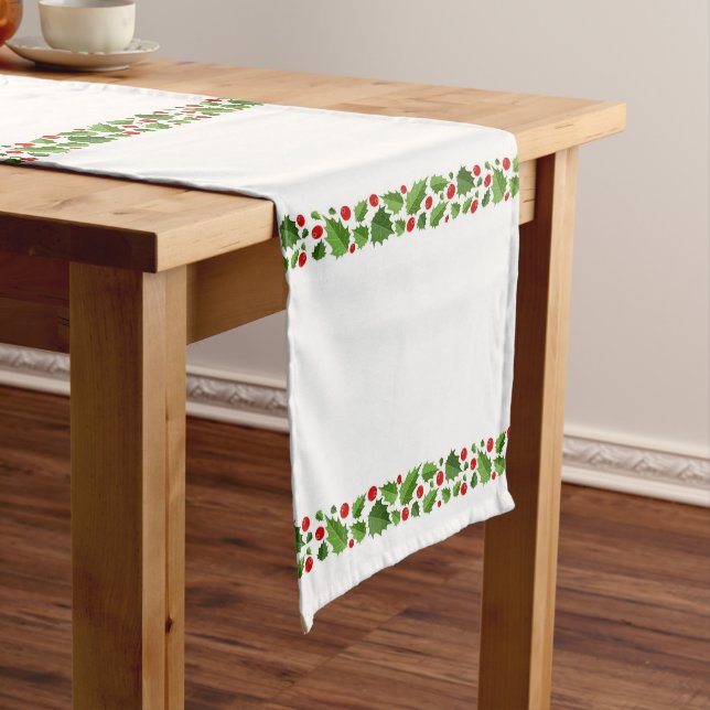 Holiday Table Runner-Holly Garland Short Table Runner (In Situ)