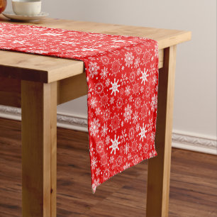 Holiday Table Runner-Red Snowflake Short Short Ta Short Table Runner