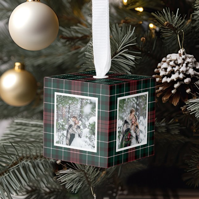 Holiday Tartan 4 Photo Cube Ornament (Creator Uploaded)
