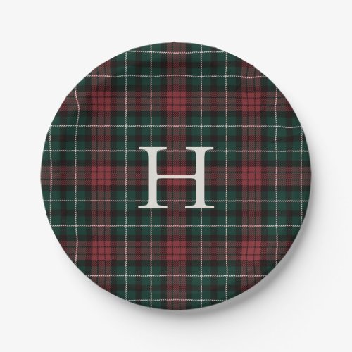 Holiday Tartan Monogram Paper Plates