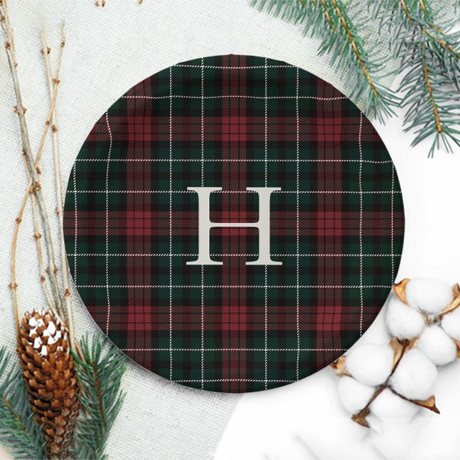 Holiday Tartan Monogram Paper Plates (Creator Uploaded)