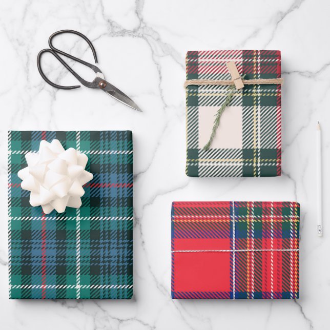 Holiday Tartan Plaid Christmas Combo Festive  Wrapping Paper Sheets (Front)