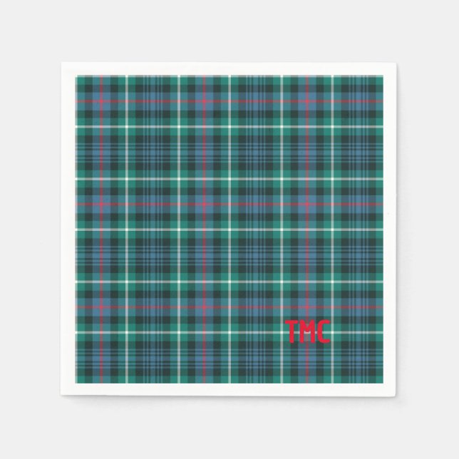 Holiday Tartan Plaid Red INITIALS Festive Classic Napkins (Front)