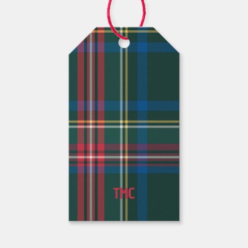 Holiday Tartan Plaid Red Initials Preppy Christmas Gift Tags