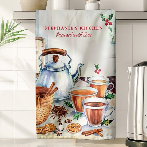 Holiday Tea And Spices Personalized Christmas Kitchen Towel