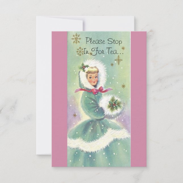 Holiday Tea Party Invitation Vintage Inspired (Front)