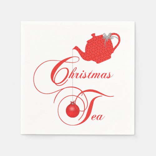 Holiday Tea Party Red Teapot Design Paper Napkins