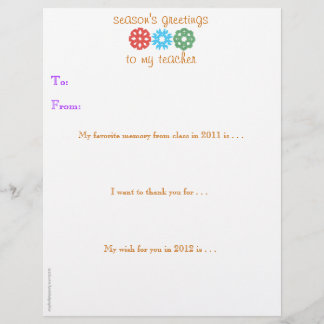 Holiday Teacher Gift Note - 2011 / 2012