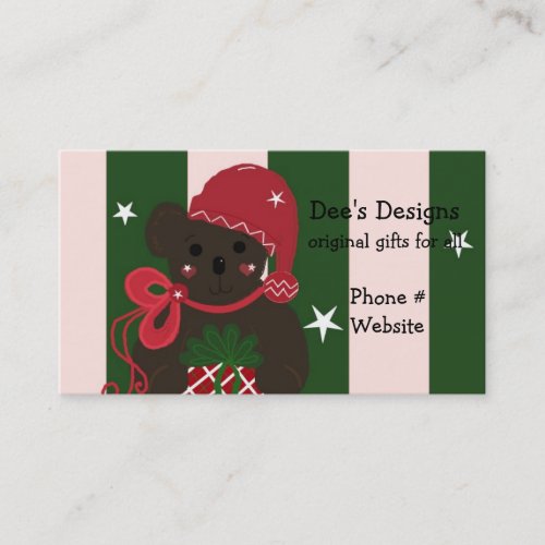 Holiday Teddy Bear on Striped Background Business Card