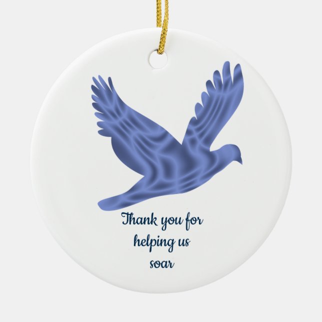 Holiday Thank You Employee Appreciation Blue Bird Ceramic Ornament (Front)
