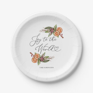 Holiday Theme Joy To The World Greenery Paper Plates