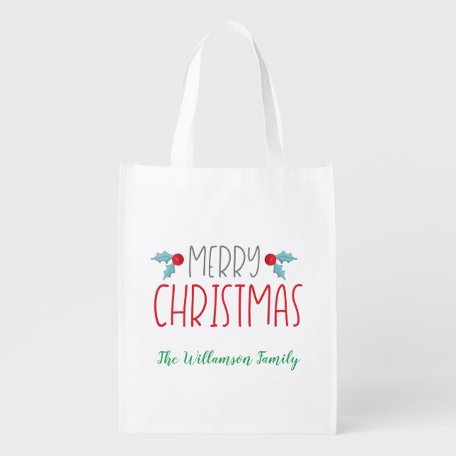 Holiday themed Christmas Grocery Bag (Front)