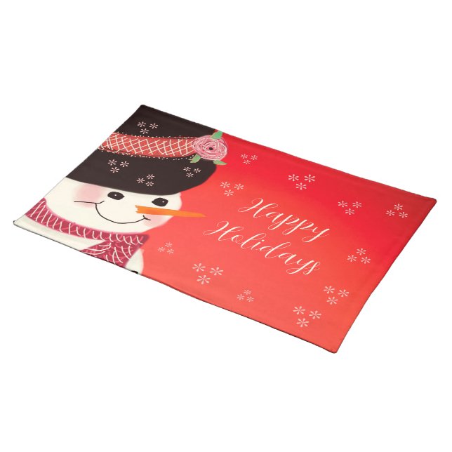 Holiday Themed Snowman Cloth Placemat (On Table)
