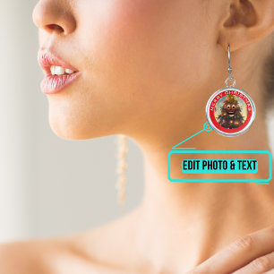 Holiday Themed with Border and Text - Christmas Earrings