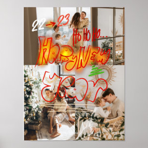 Holiday Three Photos Modern New Year Tree Glow Poster