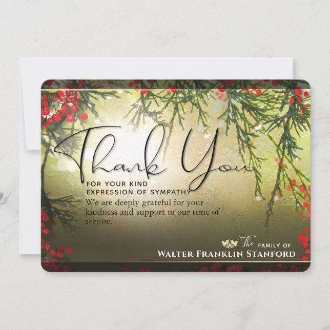 Holiday Time Christmas Sympathy Thank You Card (Front)