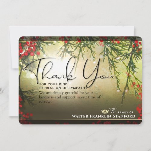 Holiday Time Christmas Sympathy Thank You Card
