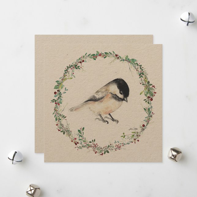 Holiday Tiny Chickadee Watercolor Painting Card (Holiday Tiny Chickadee Watercolor Painting from Jenn's Emporium. )