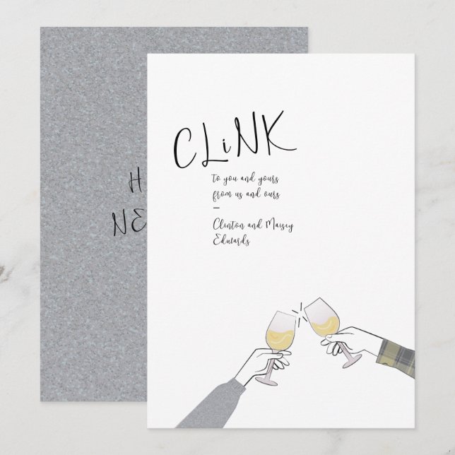 Holiday Toast Card – “Clink” Wine Glass Cheers (Front/Back)