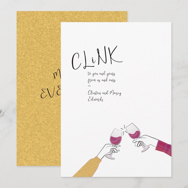 Holiday Toast Card – “Clink” Wine Glass Cheers (Front/Back)