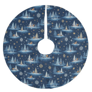 Holiday Toile, Trees Deer and Snowflakes Brushed Polyester Tree Skirt
