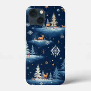 Holiday Toile, Trees Deer and Snowflakes  iPhone 13 Mini Case
