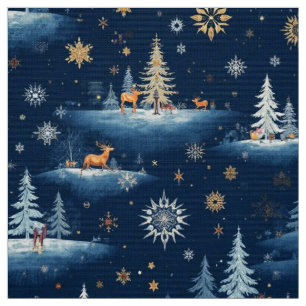 Holiday Toile, Trees Deer and Snowflakes Fabric