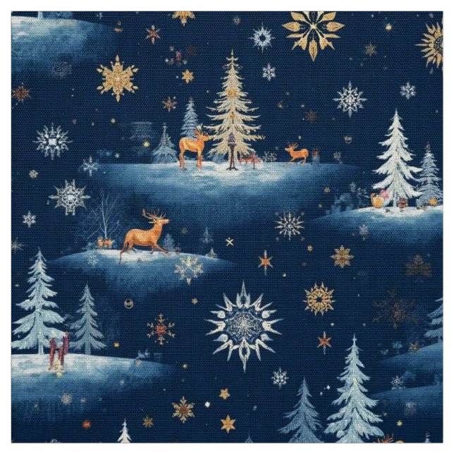 Holiday Toile, Trees Deer and Snowflakes  Fabric (Swatch)