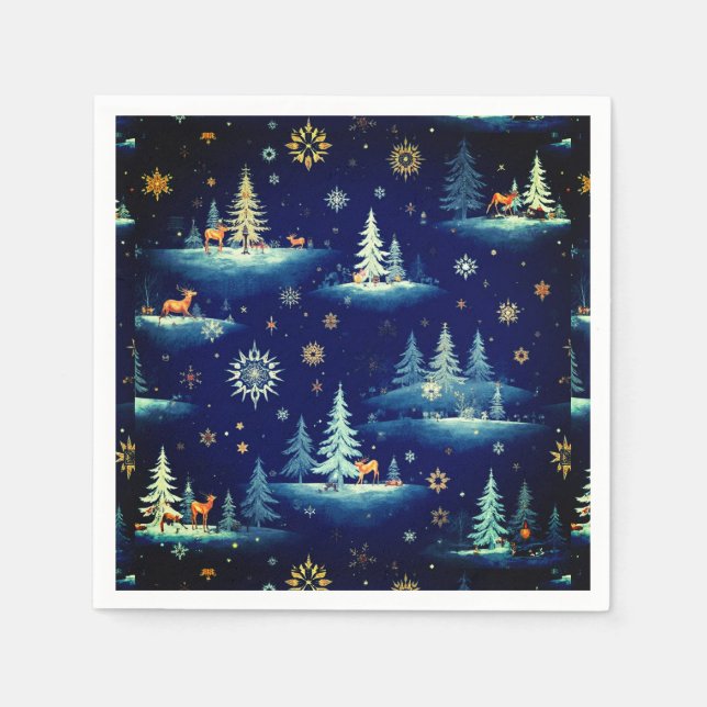 Holiday Toile, Trees Deer and Snowflakes  Napkins (Front)