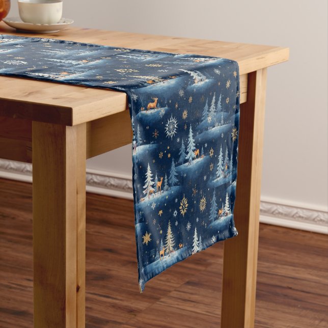 Holiday Toile, Trees Deer and Snowflakes  Short Table Runner (In Situ)