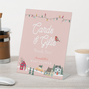 Holiday Town Pink Baby Shower Cards & Gifts Pedestal Sign