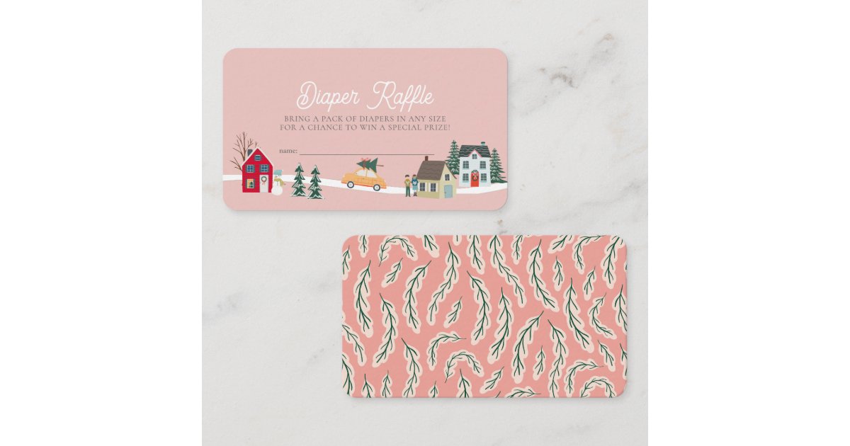 Village Raffle Holiday Town/Village Pink Diaper Raffle Ticket Enclosure Card | Zazzle