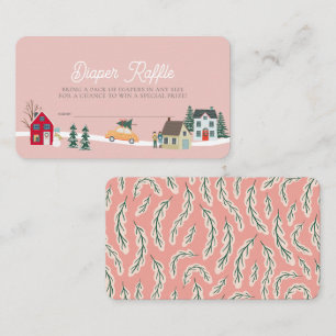 Holiday Town/Village Pink Diaper Raffle Ticket Enclosure Card