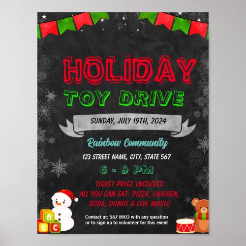 Holiday toy drive event template poster