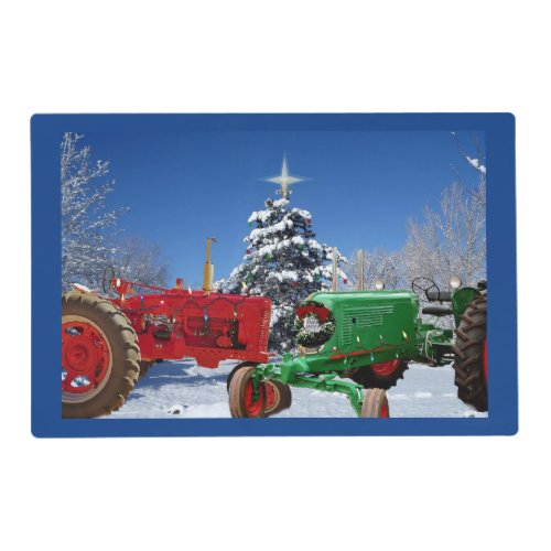 Holiday Tractors In snow Laminated Placemat
