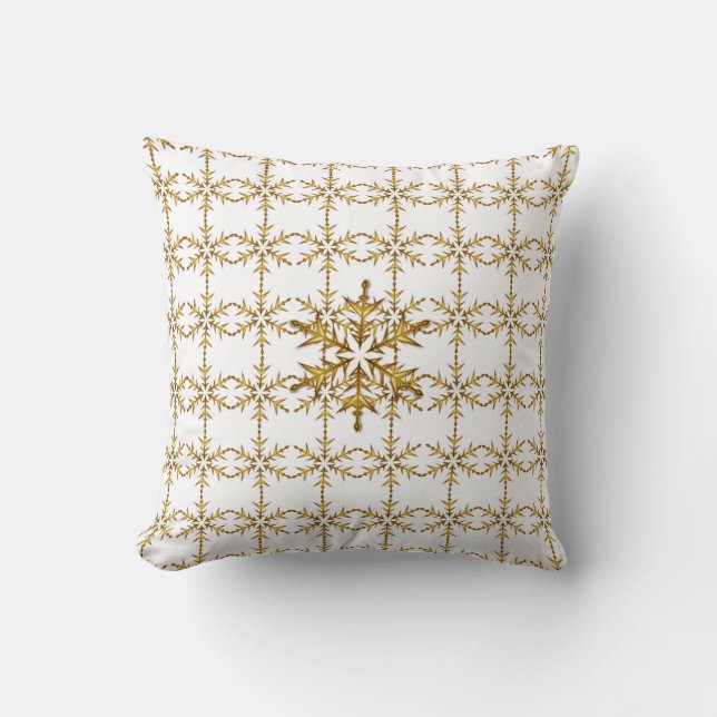 "Holiday Traditions" Black & White Gold Snowflake Throw Pillow (Front)