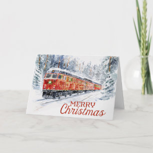 Holiday Train Through Snowy Woods Christmas Card