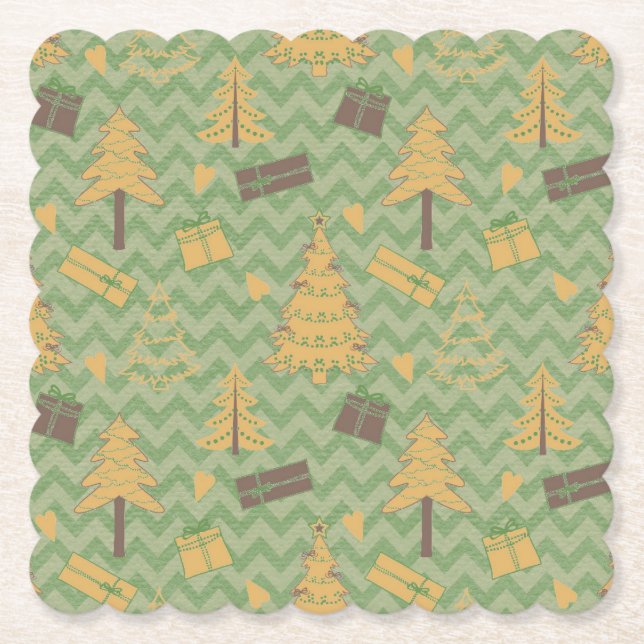 Holiday Tree and Gift Silhouettes Paper Coaster (Front)