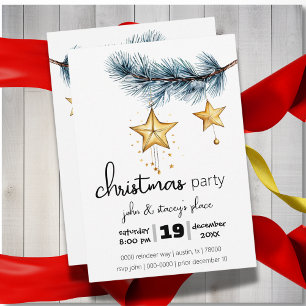 Holiday Tree Branch with Hanging Gold Stars Party Invitation