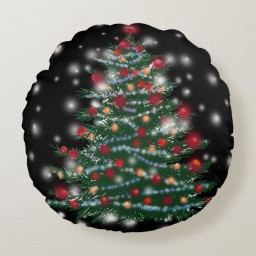 Holiday tree  Brushed Round throw cushion