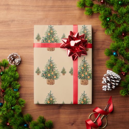Holiday Tree Minimalistic Simple Country Pine Wrapping Paper