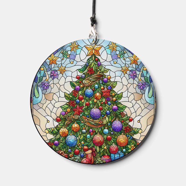 Holiday Tree Stained glass Wind Chime (Front)