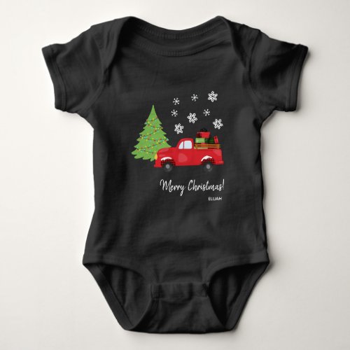 Holiday Tree Vintage Truck Merry Christmas Family Baby Bodysuit