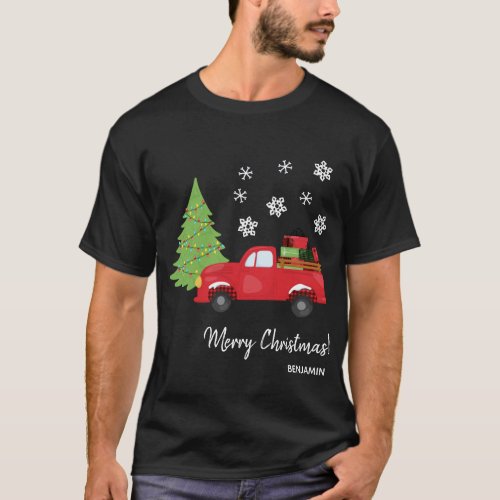 Holiday Tree Vintage Truck Merry Christmas Family  T_Shirt